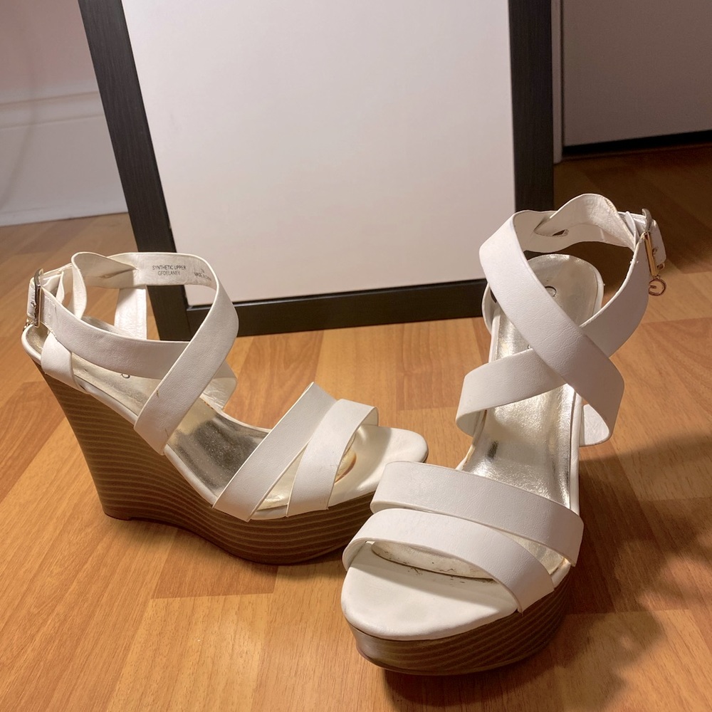 Guess White Wedge Strap Sandals
